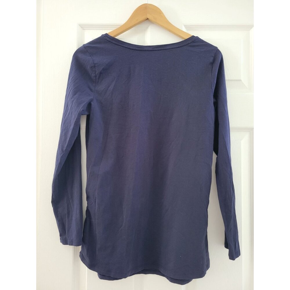 BumpStart Beyond Yoga Maternity Navy Blue long sleeve top ruched size Large - Picture 3 of 6